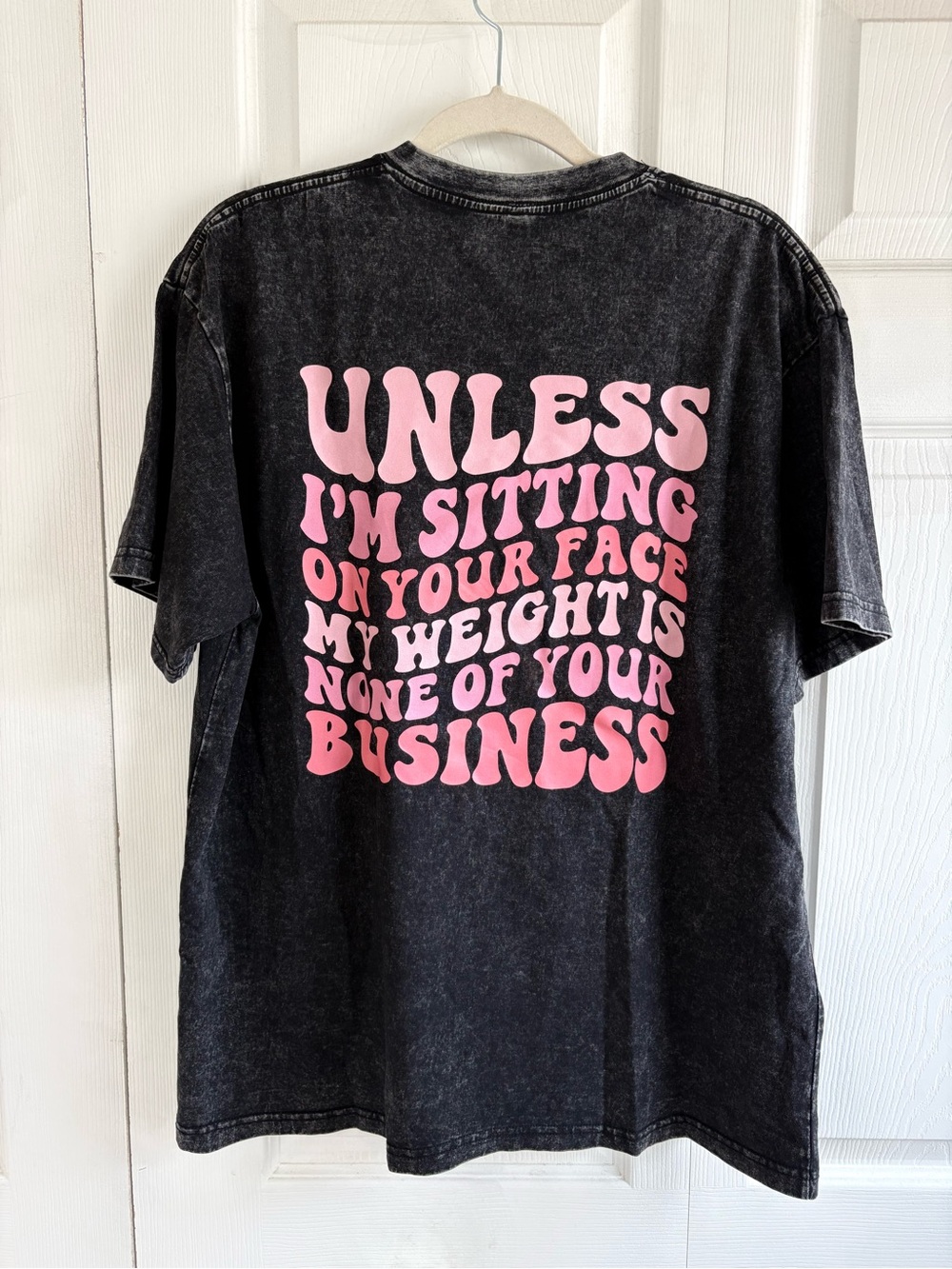 Black Acid Wash Tshirt Top M Peach My Weight Is None Of Your Business Unless